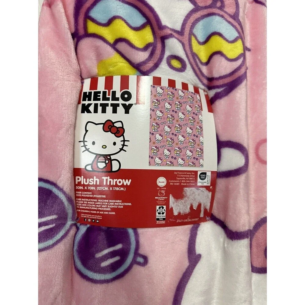 Hello Kitty Summer Ice Cream Sunglasses Sun 50x70 Pink Plush Throw BRAND NEW